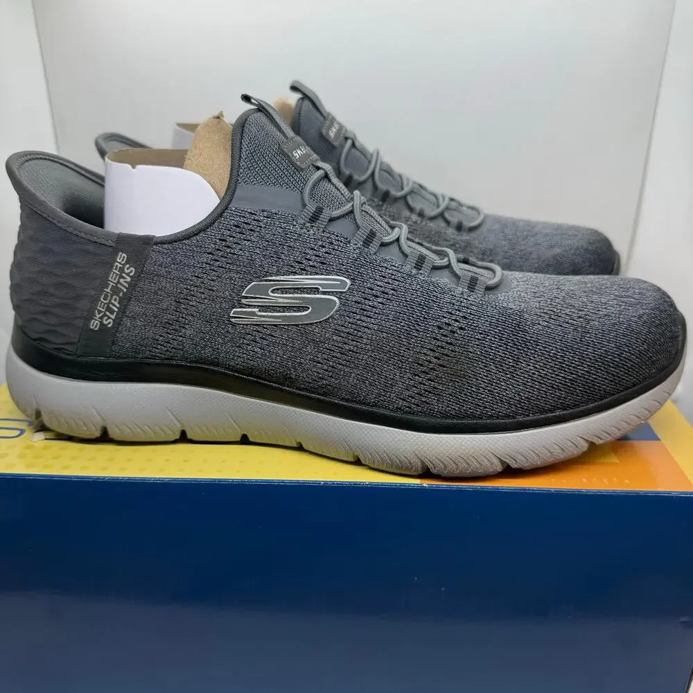 Skechers Mens Summits Key Place Slip-Ins Sneakers Size 9 Wide Charcoal/Black